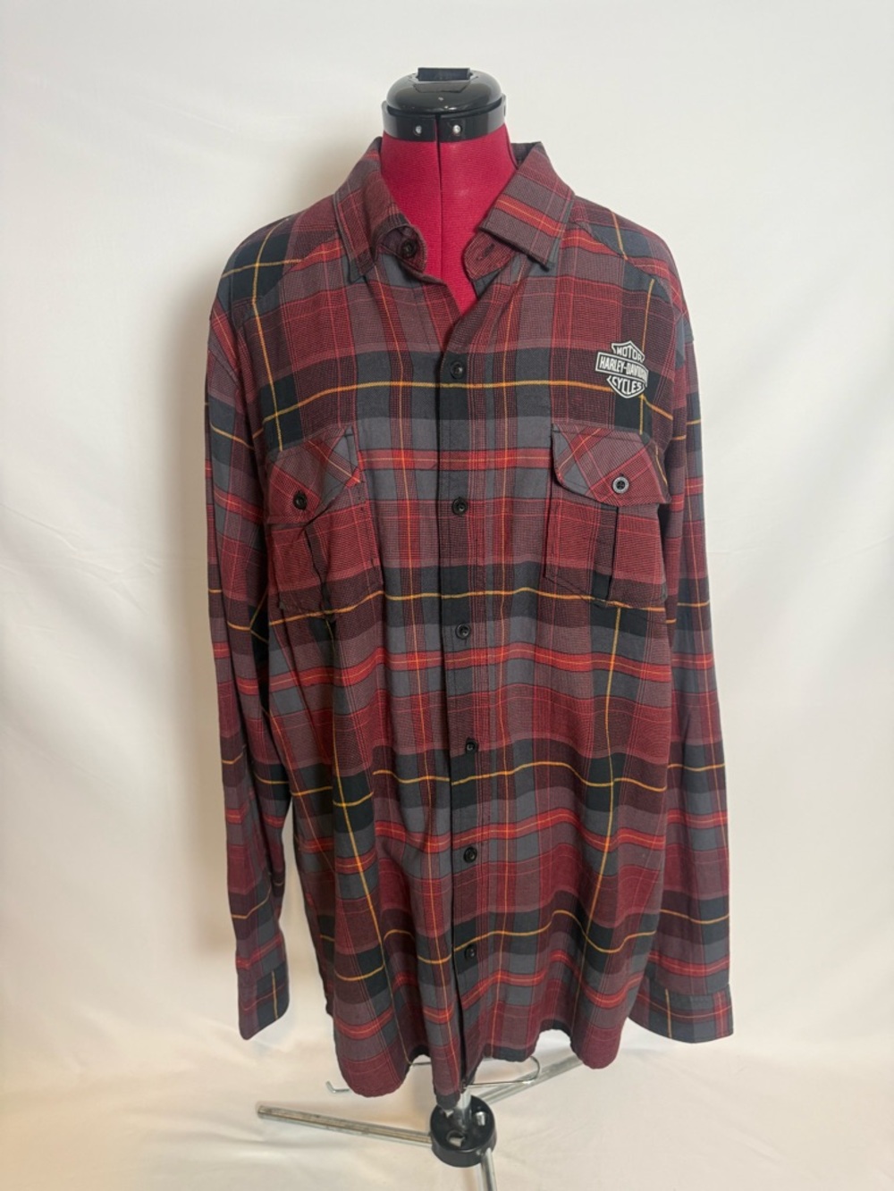 NWT Harley-Davidson Button-Down Shirt Men's Size XL Tall Maroon & Black Plaid